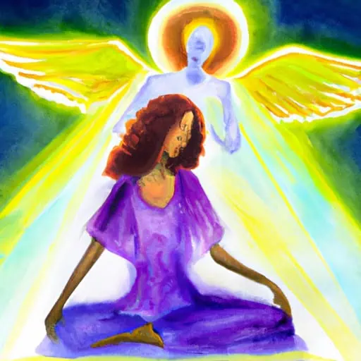 guardian angel next to a manifesting woman