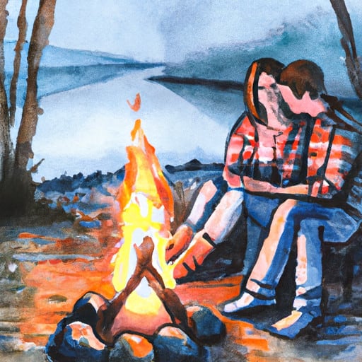 twin flames sitting by a fire