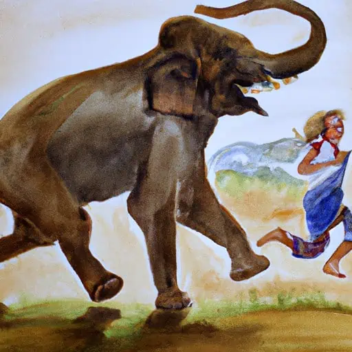 woman chased by an elephant