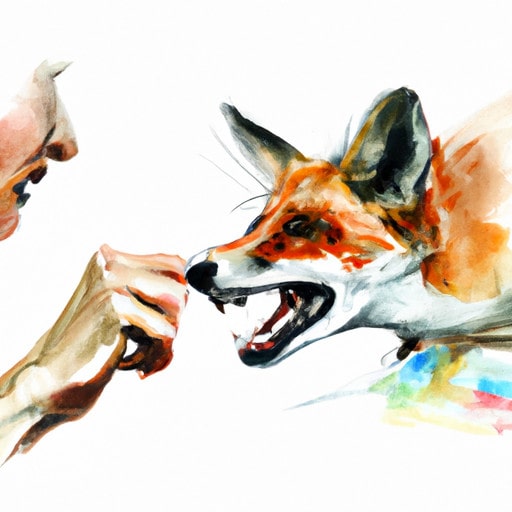 aggressive fox trying to bite a woman in the arm
