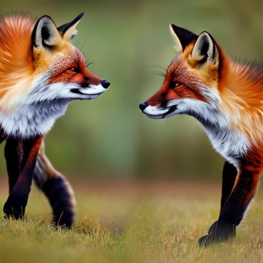 two red foxes looking at each other