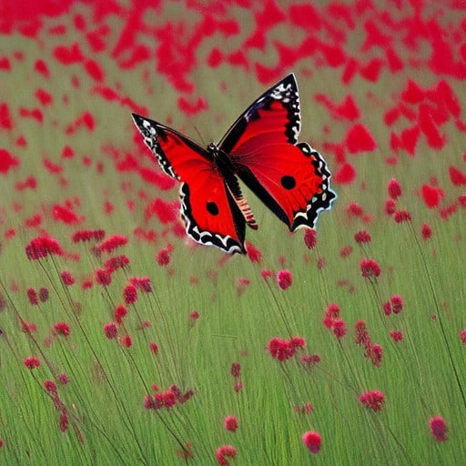 red butterfly flying over meadows