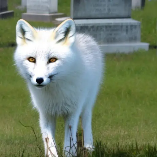 white fox at cemetery