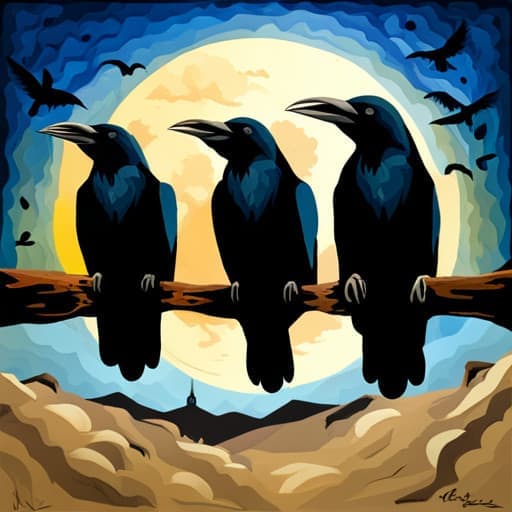 three crows sitting on a branch