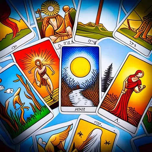 A tarot deck with colorful cards