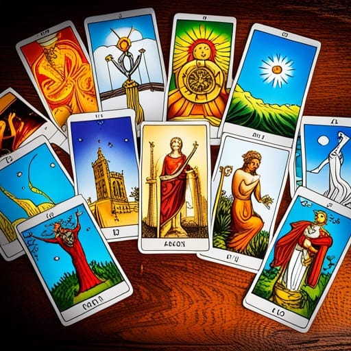 A tarot deck with major arcana cards