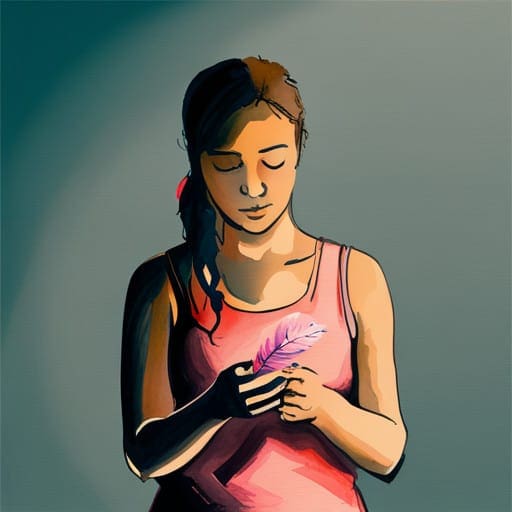 woman finding a pink feather