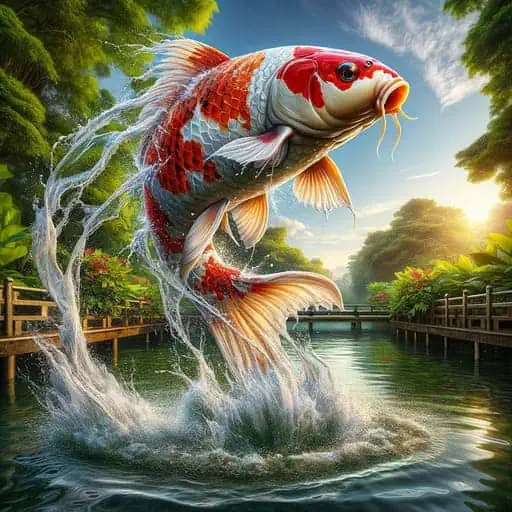 koi fish jumping out of the water