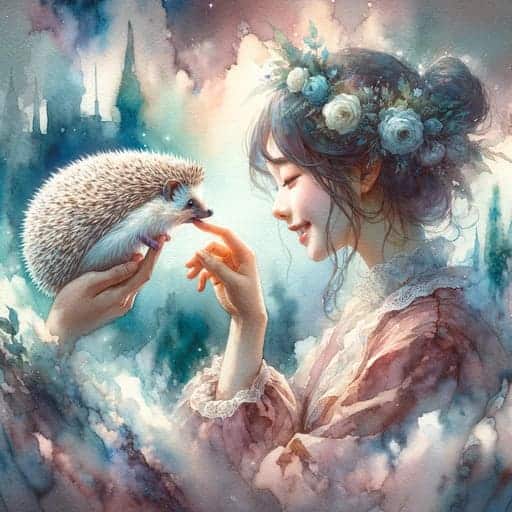 hedgehog biting a youg woman