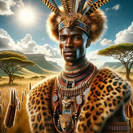 african zulu member wearing leopard furs