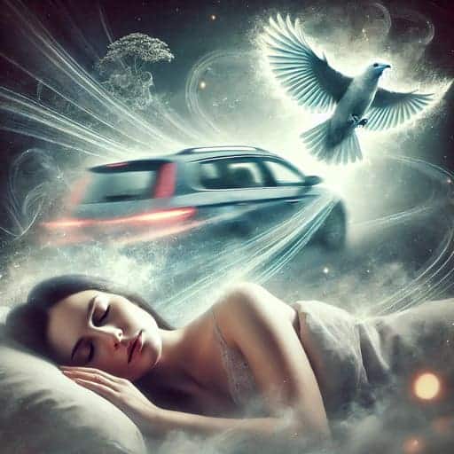 sleeping woman dreaming of hitting a bird with a car
