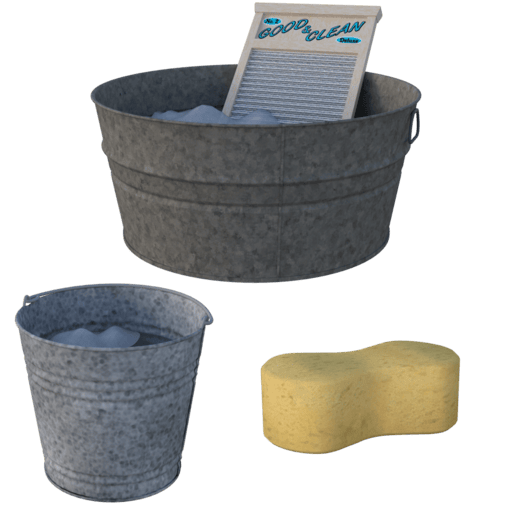 washtub, water, scrub