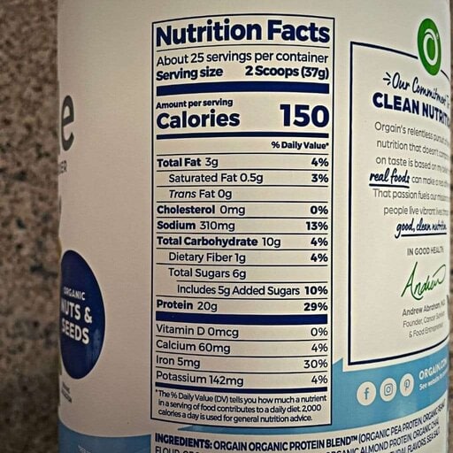 Orgain Simple Cleaner Nutrition Facts