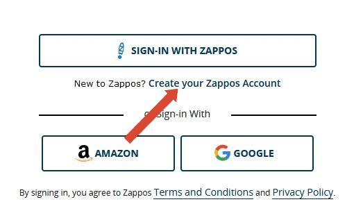 Click on the create your zappos account link