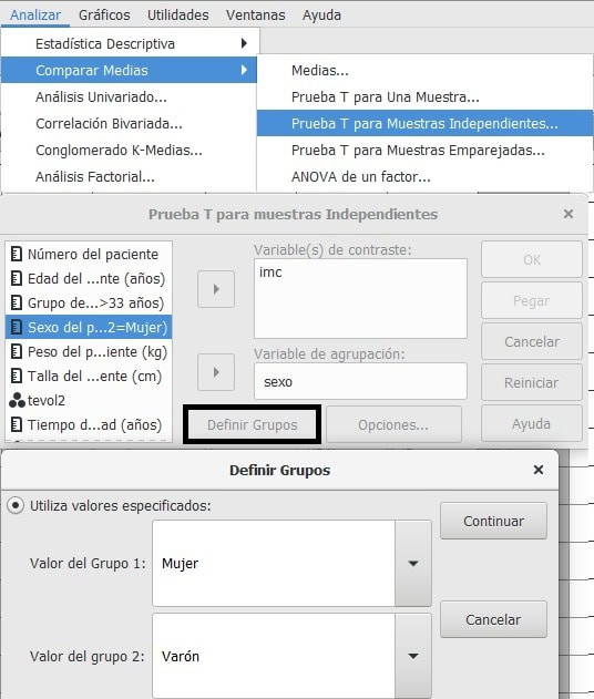 T de Sudent de comparativa de medias con PSPP