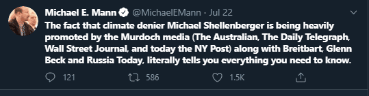 Tweet by Michael Mann, former IPCC author