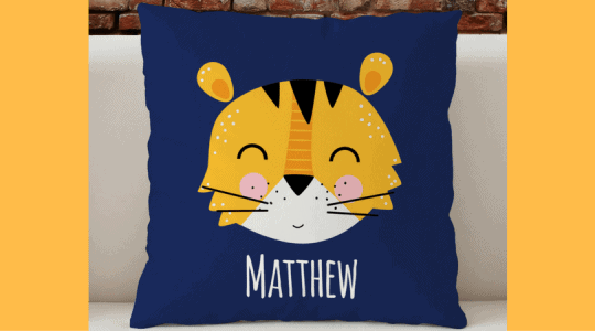 personalized kids room decor tiger blue pillow