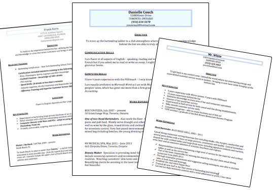 sample bartender resume