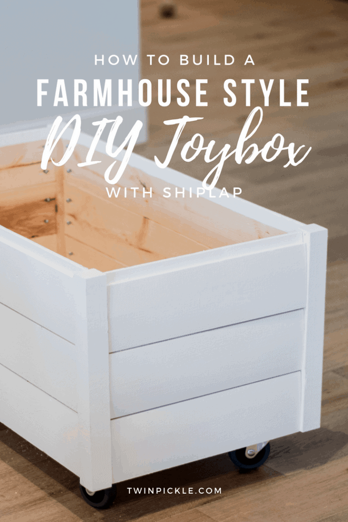 How to build a farmhouse style DIY toy box with shiplap pin