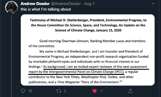 Andrew Dessler scolds Shellenberger about his alleged role at the IPCC