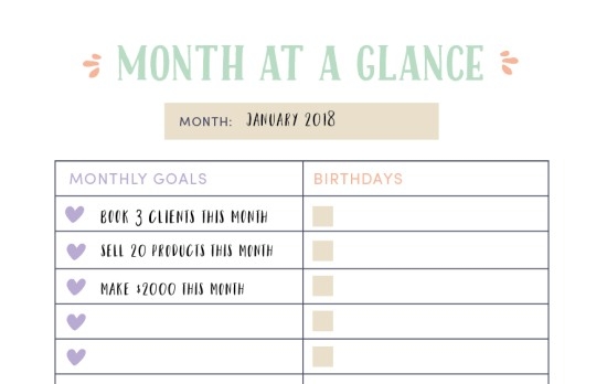printable month at a glance page