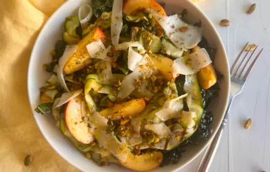 Grilled Zucchini, Peach and Kale Salad