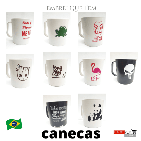 Caneca Plástico 400ml -Groot, Sapo, Coruja, Flamingo, Panda, Rock, Casa Papel, Caveira, Netflix