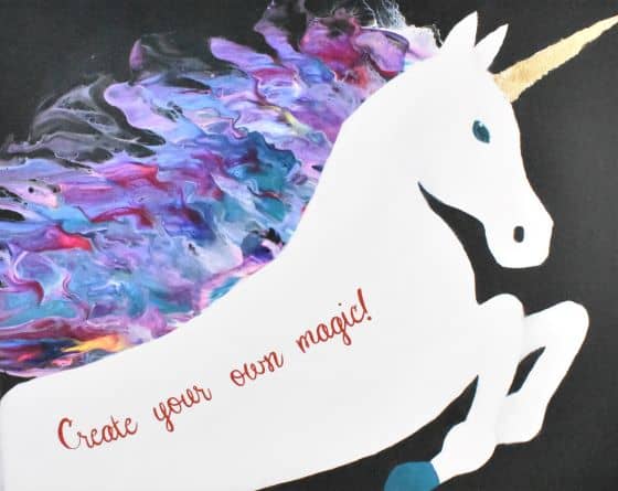 completed unicorn painting with Create your own magic! written on it!