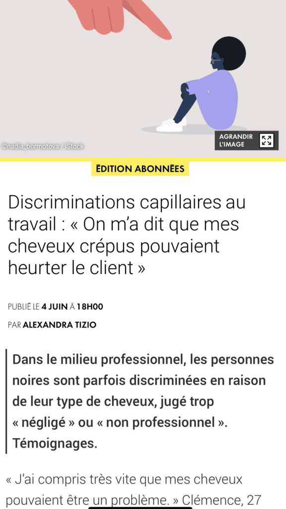 Discrimination capillaire au travail - Elle