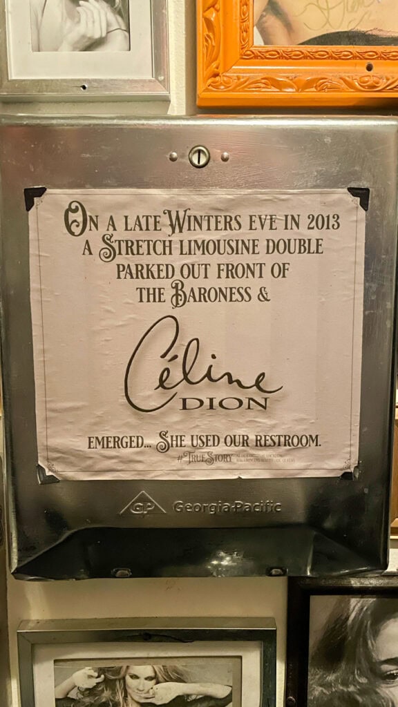 The Baroness Bar in Queens Celine Dion toilet 