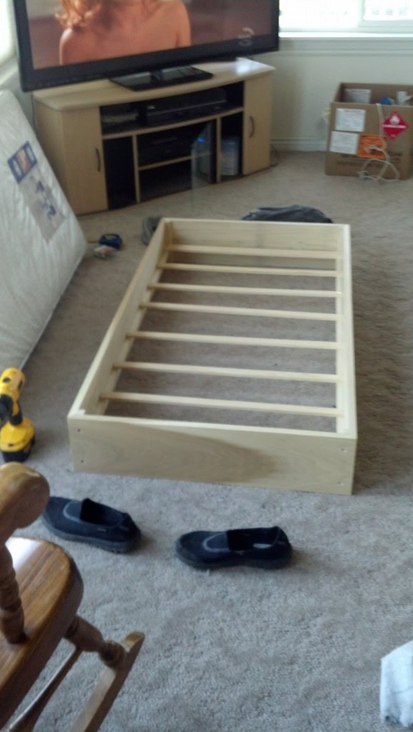 So I put some rails in and slats on the bottom that give it a little more bounce too and boom