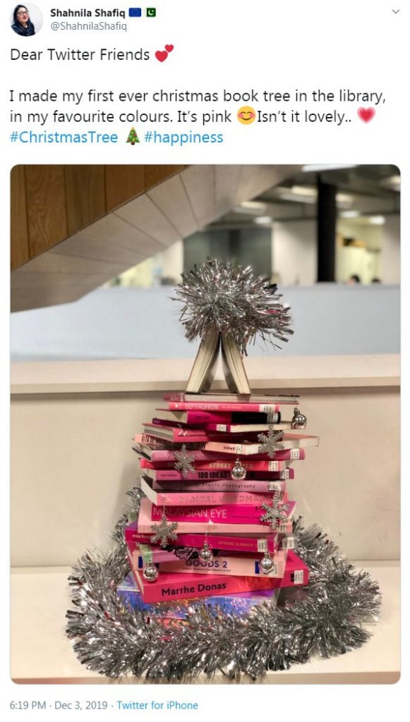 Glamourous pink book Christmas tree