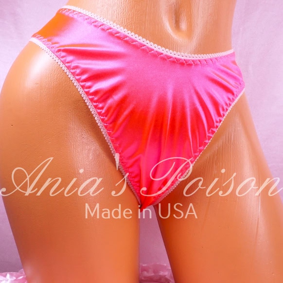 Ania's sissy 80s style Stretch Satin Spandex Panties Shiny Neon Pink HIGH LEG CUT cheeky bikini sz S/M - Image 5
