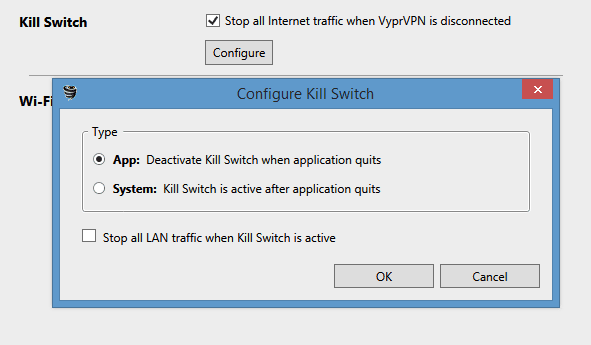 VyprVPN kill switch options