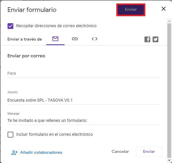 Enviar formulario a los encuestados