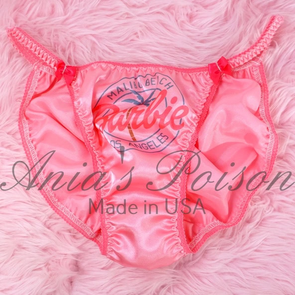Ania's Sissy men's Satin panties Pink shiny wetlook scrunch butt Malibu Dolly Duchess Cut string bikini sz L/7 - Image 2