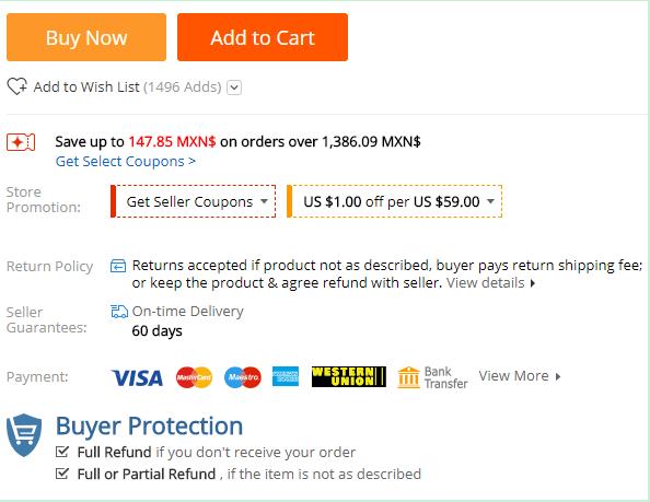 Legacy AliExpress seller warranty screen; current order and policy pages control