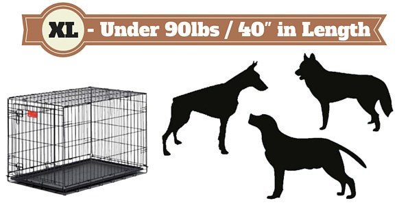 XL size dog crate next to silhouette of 3 dogs