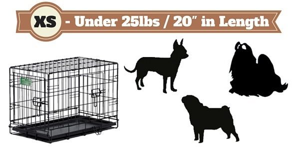 Silhouette of 3 miniature dogs next to a dog crate on white bg