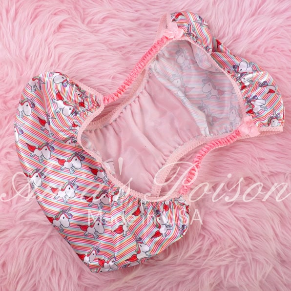 Ania's Sissy Satin string Bikini Unicorn Rainbow Stripe shiny men's Poison Cut panties sz M - Image 4