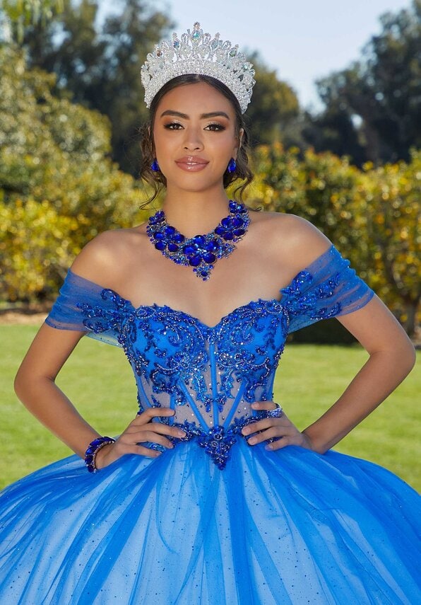 Style 89427 | Rhinestone and Crystal Beaded Quinceañera Dress with Sheer Bodice - Image 2