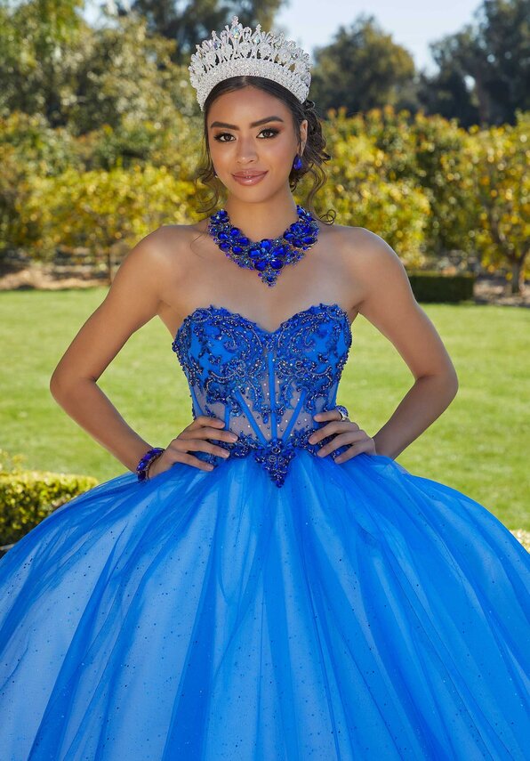 Style 89427 | Rhinestone and Crystal Beaded Quinceañera Dress with Sheer Bodice - Image 5