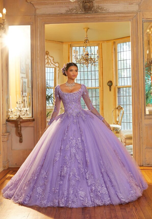 Style 34061 | Embroidered Appliqués Quinceañera Dress with Long Sleeves