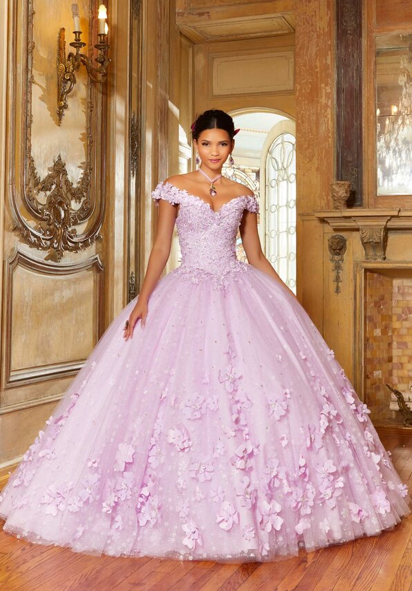 Style 34063 | Floral Patterned Glitter Quinceañera Dress
