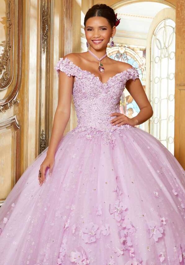 Style 34063 | Floral Patterned Glitter Quinceañera Dress - Image 2