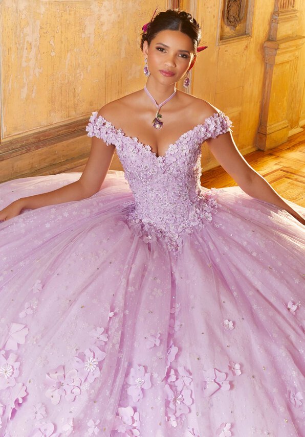 Style 34063 | Floral Patterned Glitter Quinceañera Dress - Image 3