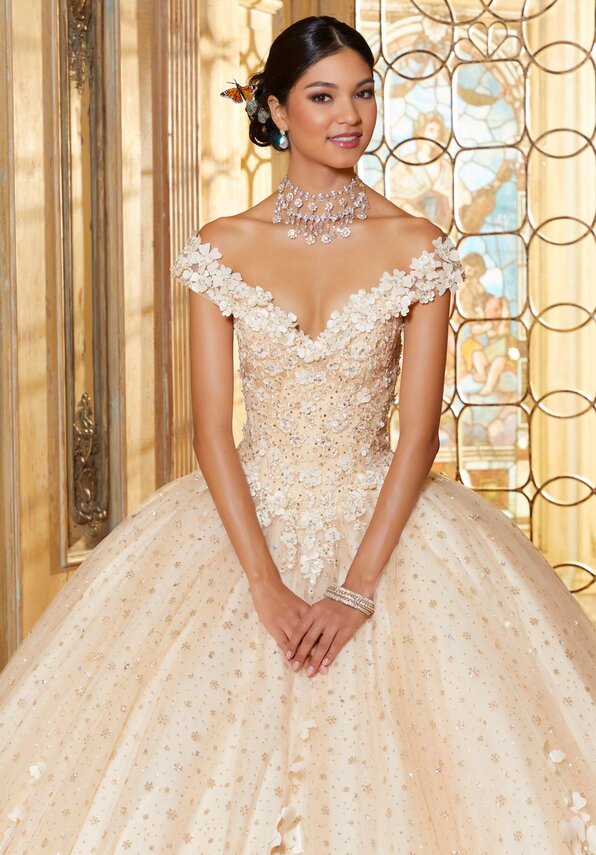 Style 34063 | Floral Patterned Glitter Quinceañera Dress - Image 7