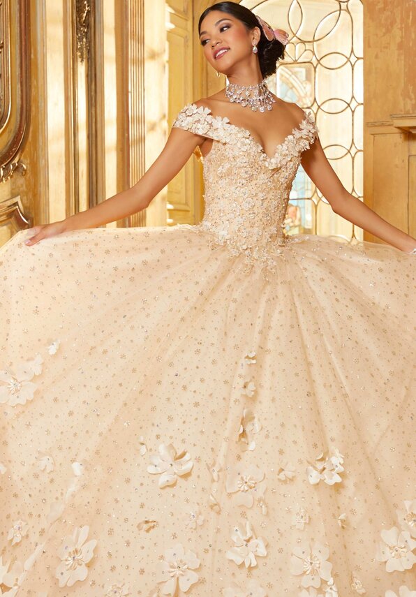 Style 34063 | Floral Patterned Glitter Quinceañera Dress - Image 8