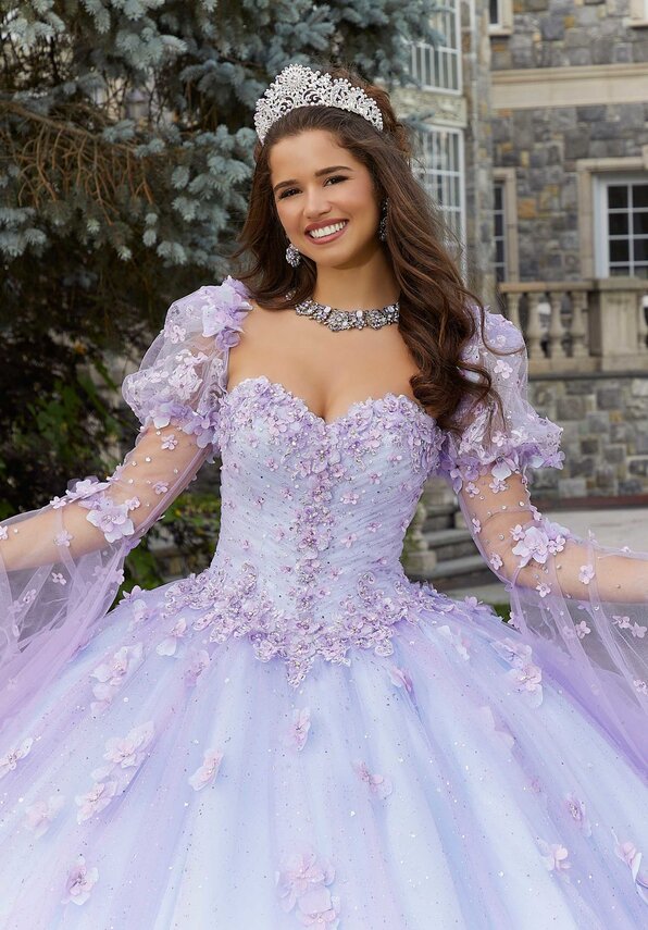 Style 60174 | Glitter Tulle Quinceañera Dress with Three-Dimensional Floral Appliqués - Image 3