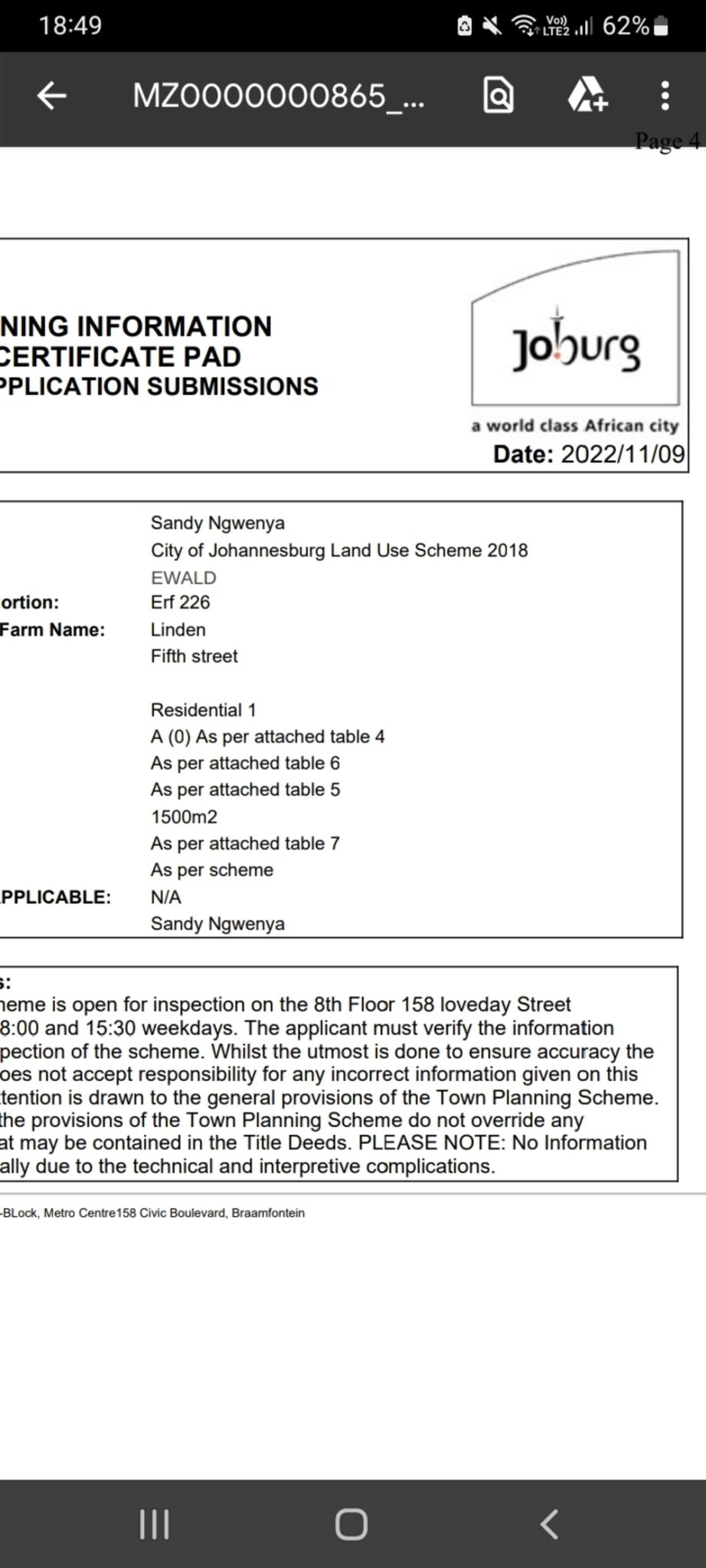 Zoning Certificates Municipality Johannesburg